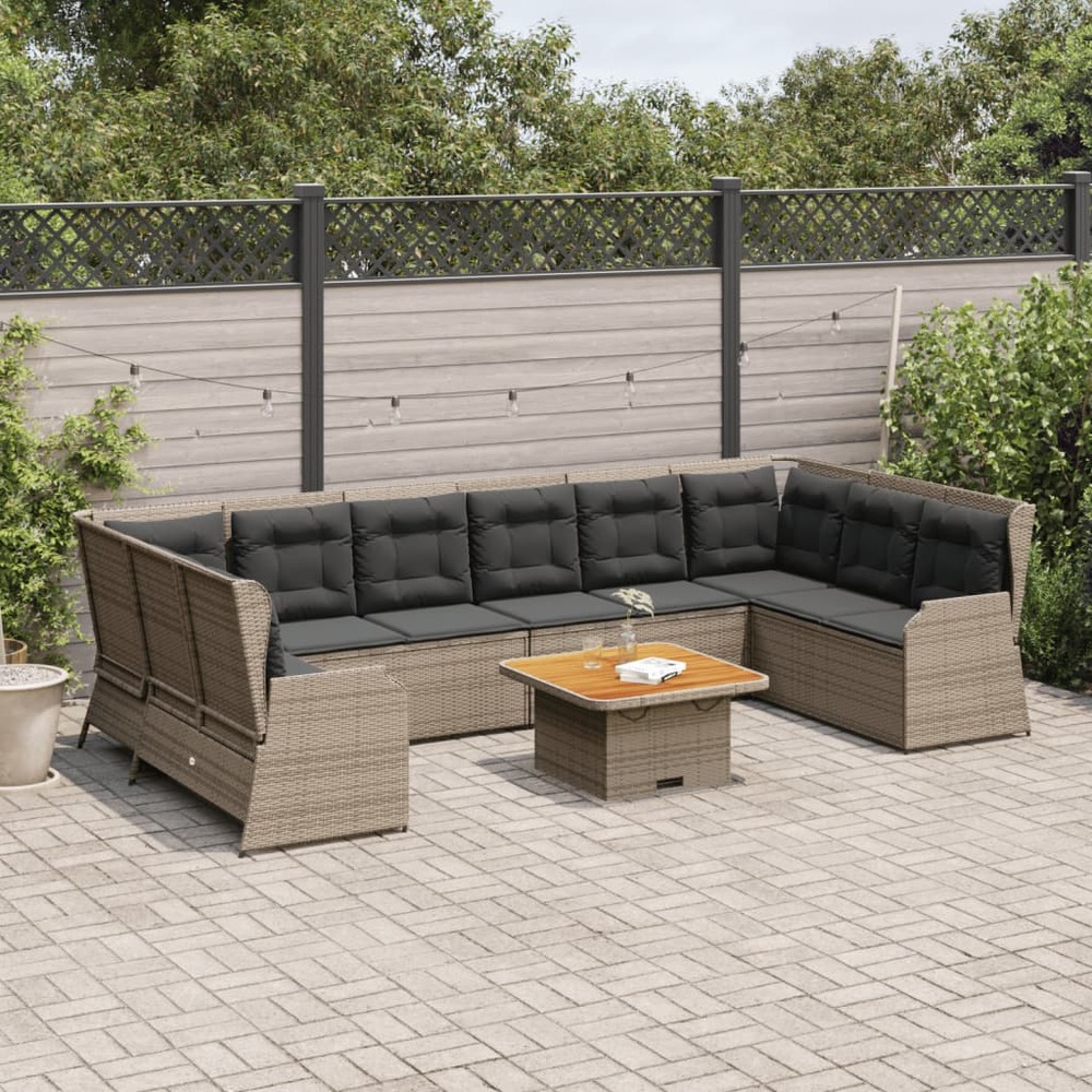 Salon de jardin 7 pcs avec coussins gris résine tressée
