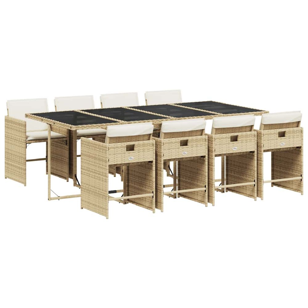 Ensemble à manger de jardin et coussins 9 pcs beige poly rotin