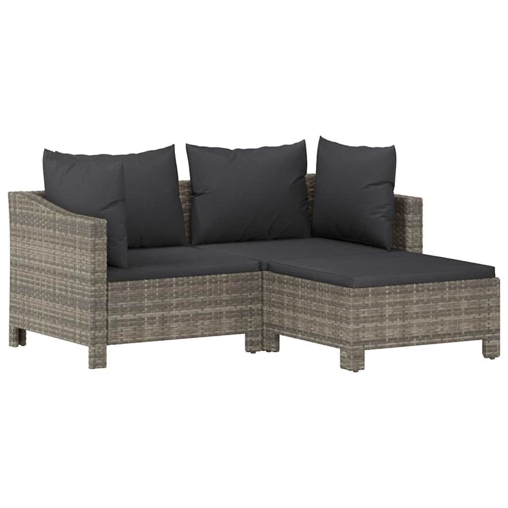 Salon de jardin 3 pcs avec coussins gris résine tressée