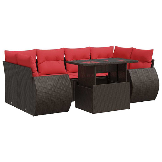 Salon de jardin avec coussins 7pcs marron résine tressée acacia