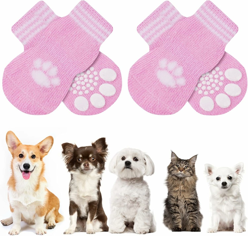 Chaussettes anti-dérapantes chien chat motif patte rose m