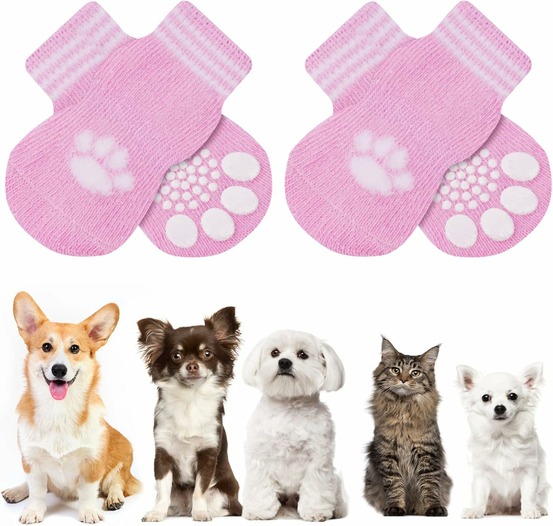 Chaussettes anti-dérapantes chien chat motif patte rose m