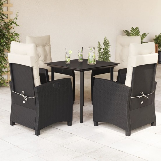 Ensemble à manger de jardin coussins 5pcs noir résine tressée
