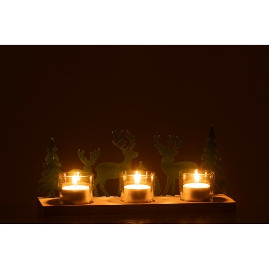 Décoration de noël 3 porte-bougies en métal vert 28x8x11 cm