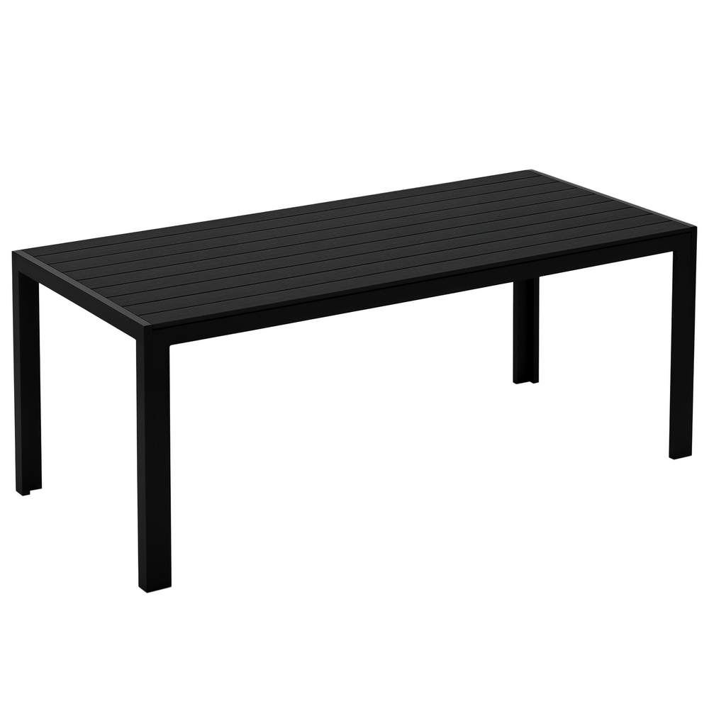 Table de jardin en plastique 190x84,5x72cm, aspect bois, antidérapante, noire, résistante aux intempéries