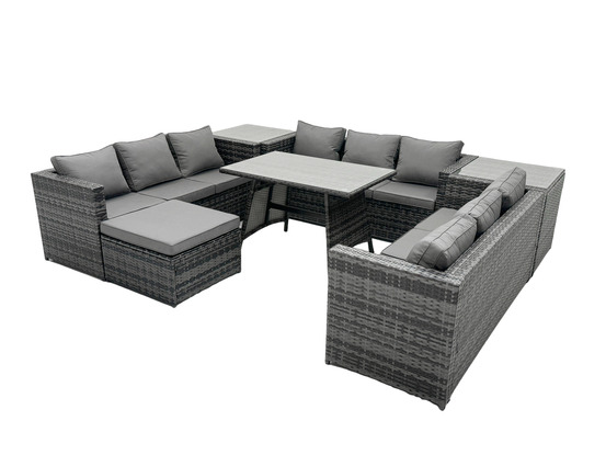 10 places ensemble de meubles de jardin en rotin avec table à manger gris foncé mixte