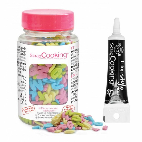 Décors sucrés en pot alphabet 55 g + stylo de glaçage noir