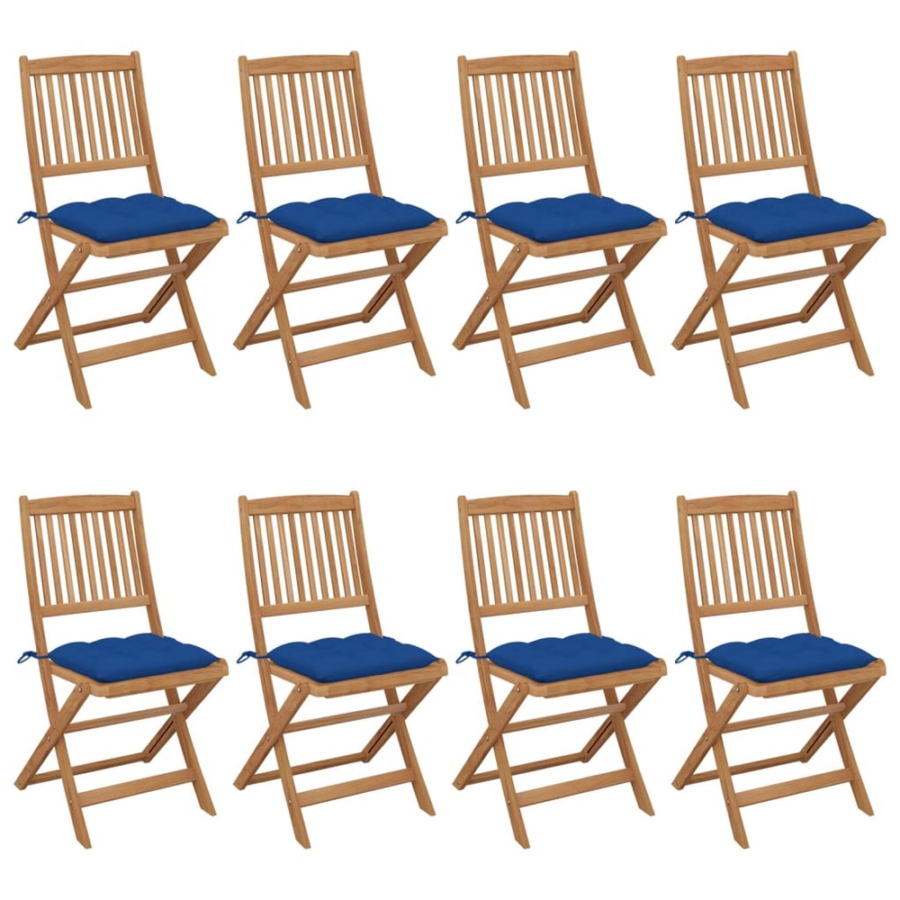 Chaises pliables de jardin lot de 8 avec coussins bois d'acacia