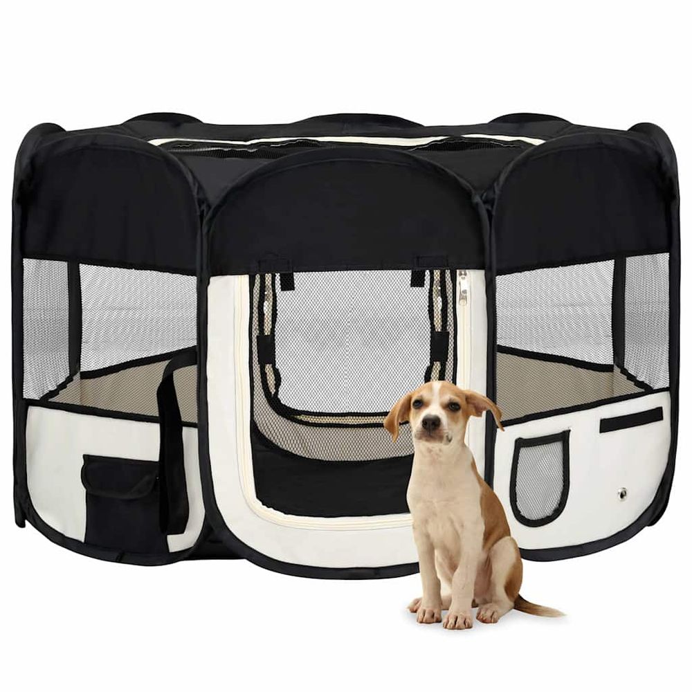 Grand parc pliable pour chien 125cm en tissu avec sac pour voyage et maison noir