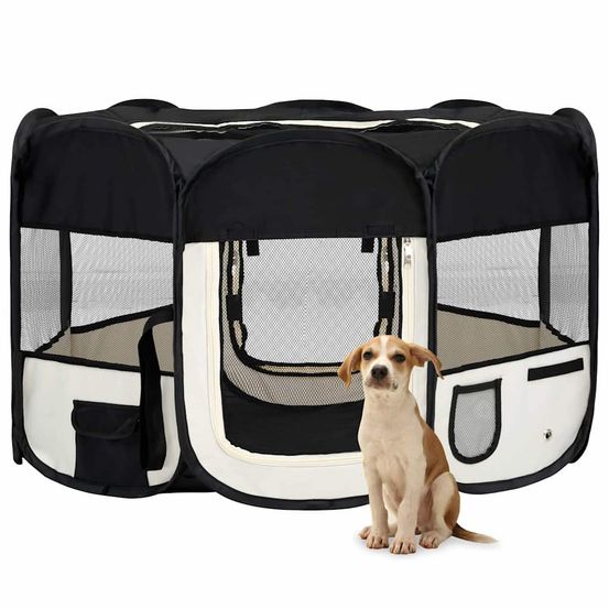 Grand parc pliable pour chien 125cm en tissu avec sac pour voyage et maison noir