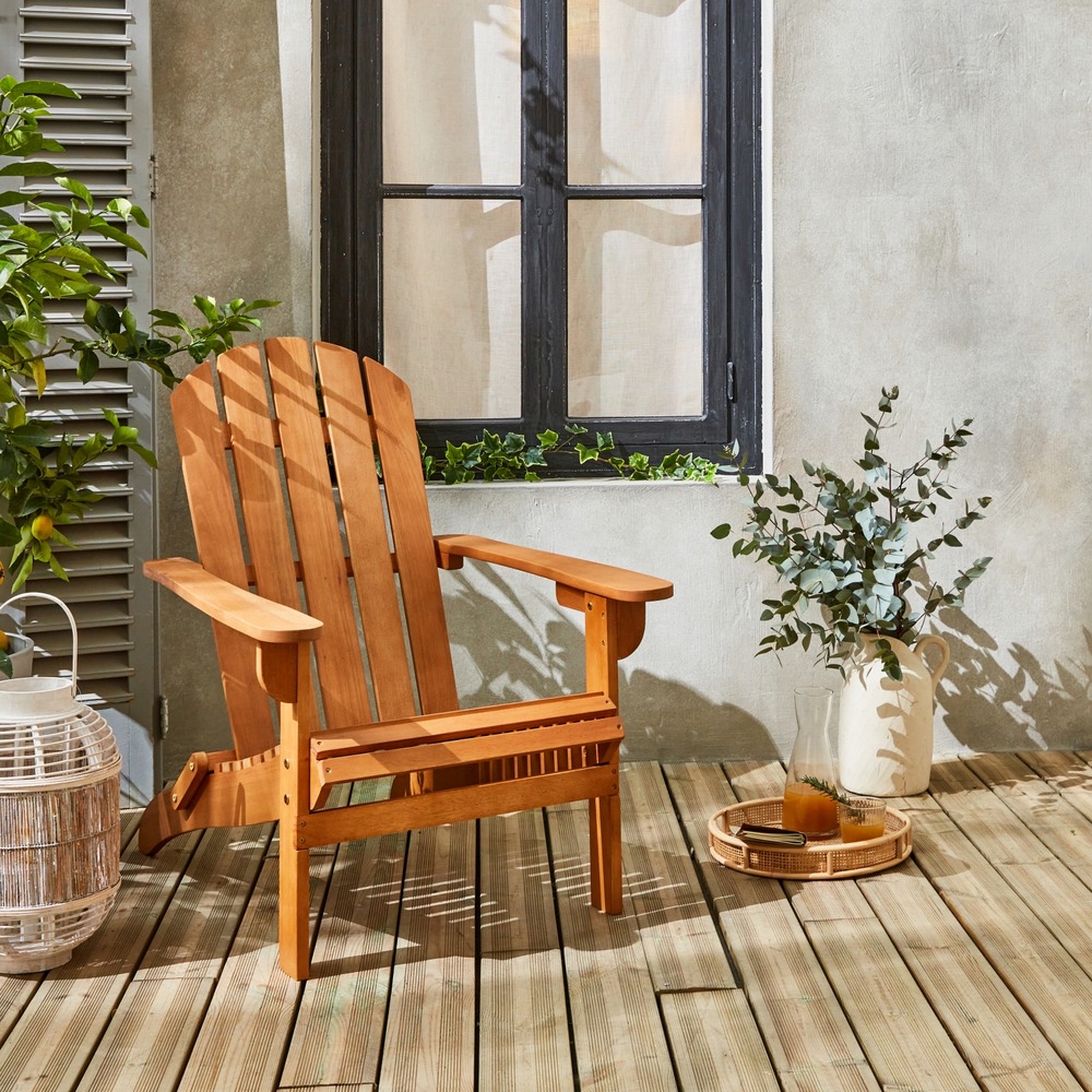 Fauteuil de jardin en bois - adirondack salamanca- eucalyptus . Chaise de terrasse retro. Siège de plage