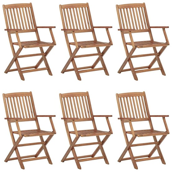 Chaises pliables de jardin lot de 6 avec coussins bois d'acacia