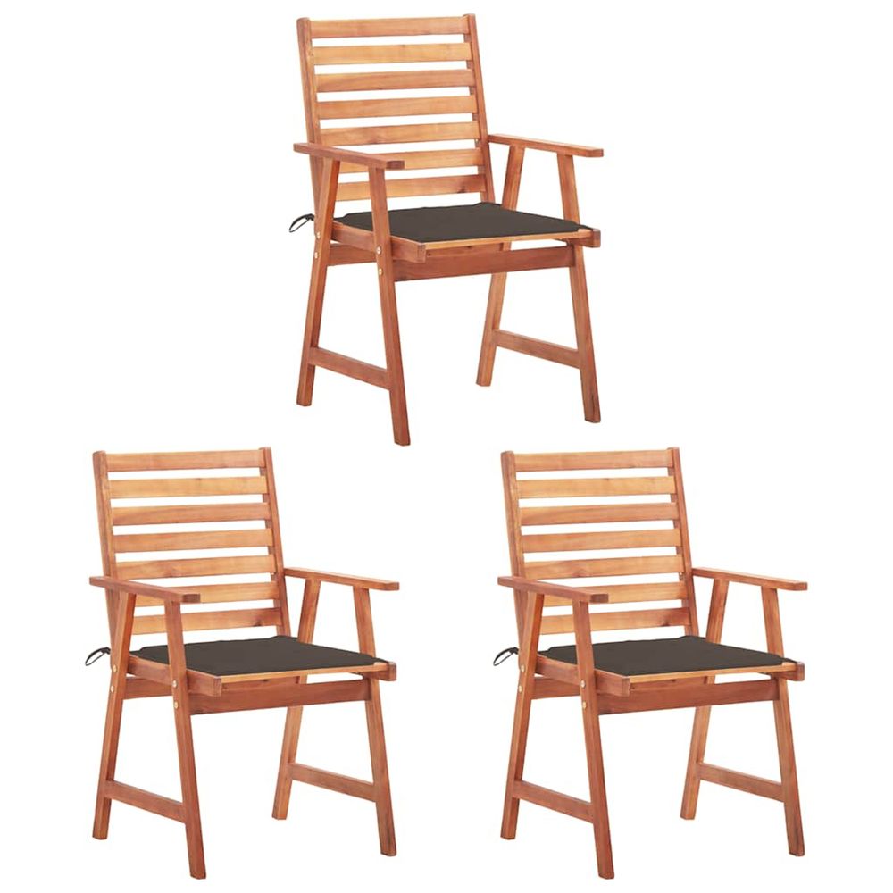 Chaises à manger d'extérieur lot de 3 et coussins acacia massif