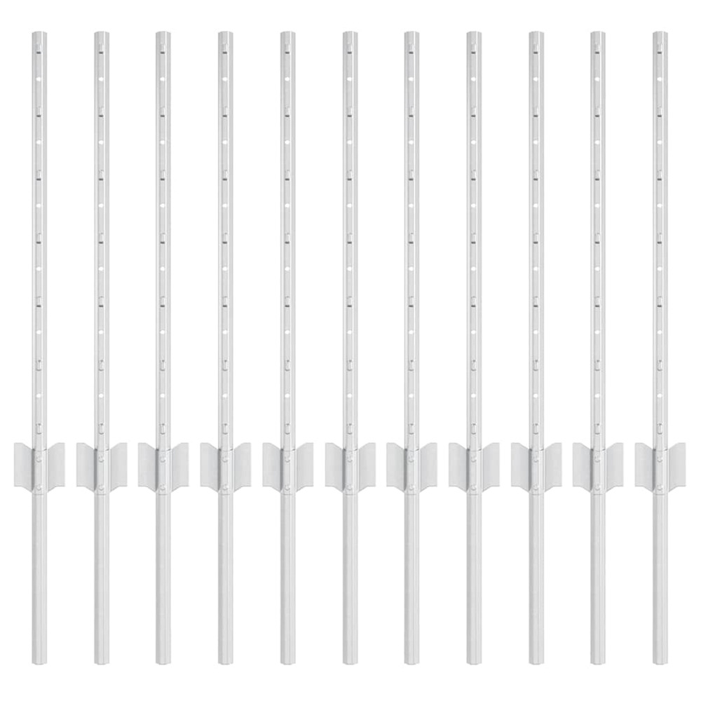 Poteau de clôture. 11 pcs argenté 60 cm acier