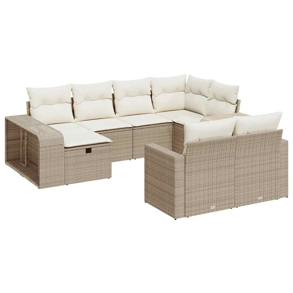 Salon de jardin avec coussins 10 pcs beige résine tressée