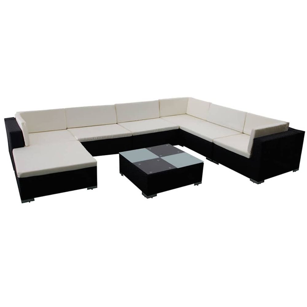 Salon de jardin 8 pcs avec coussins résine tressée noir