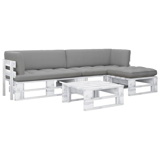 Salon de jardin palette 4 pcs et coussins pin imprégné de blanc