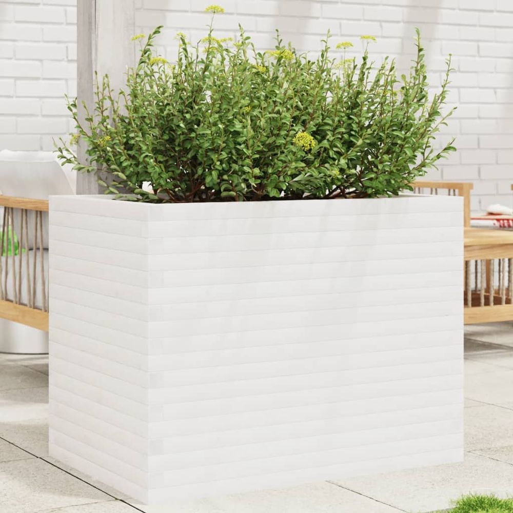 Carré potager bois de pin massif pour jardin balcon blanc 90x60cm