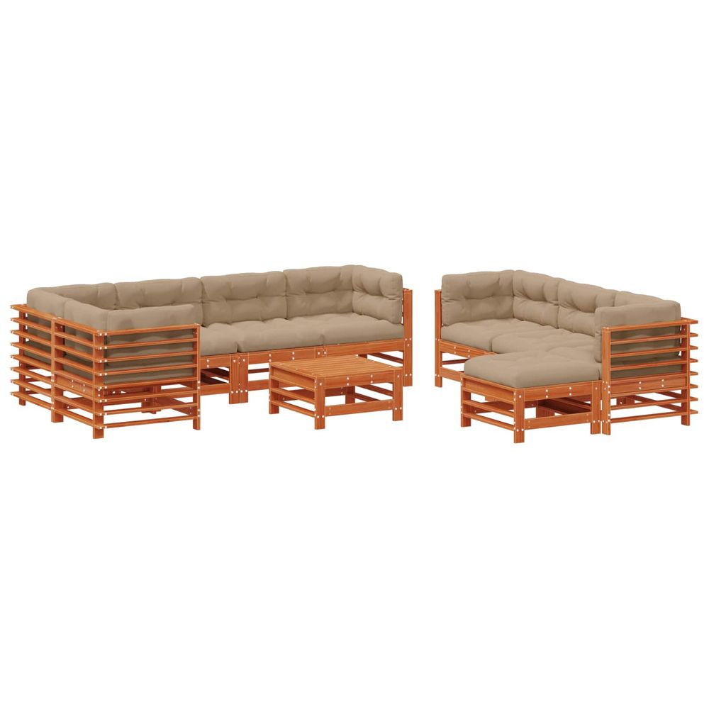 Ensemble de salon de jardin 10 pc brun cire bois de pin massif