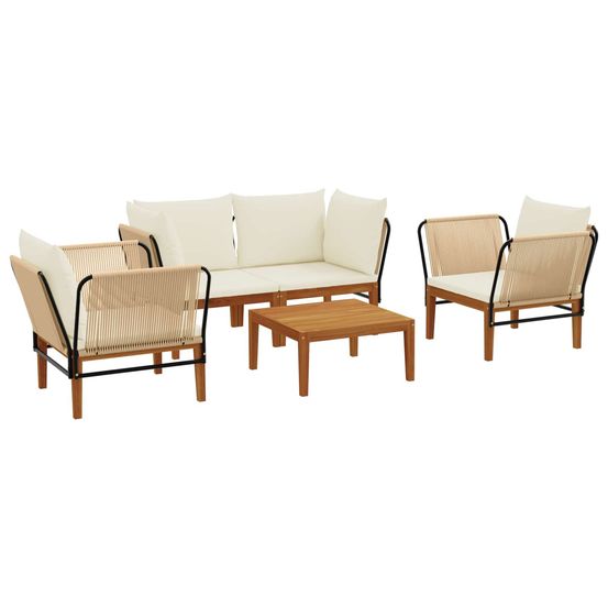 5 pc bois d'acacia massif et corde naturel