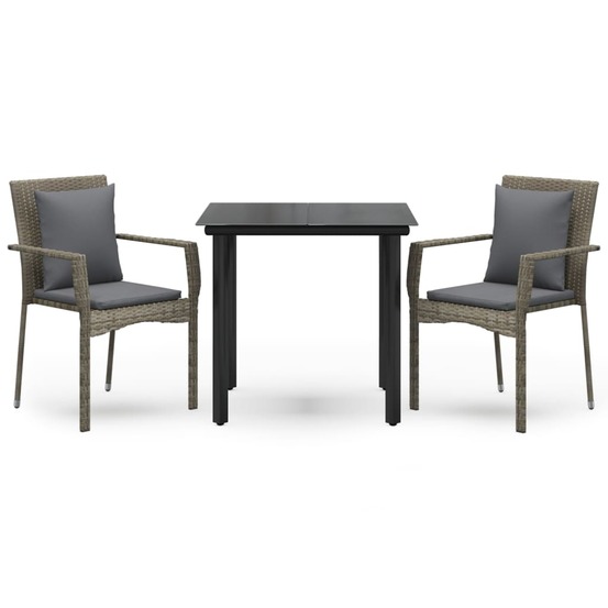 Ensemble à manger jardin 3pcs avec coussins noir et gris