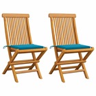 Chaises de jardin avec coussins bleu 2 pcs bois de teck massif