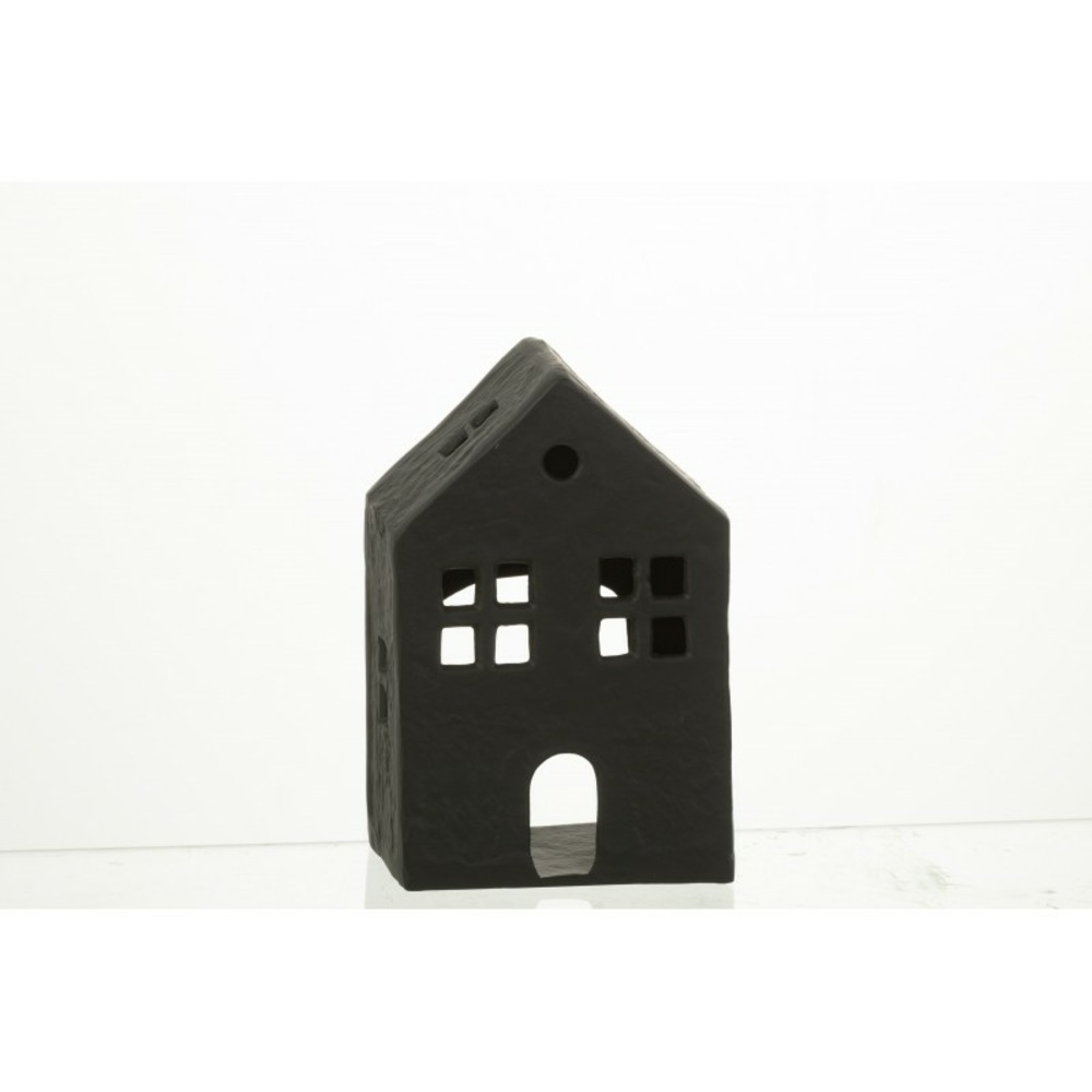 Bougeoir maison en aluminium noir 12x7x19cm