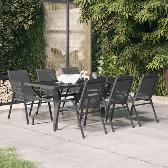 Ensemble à manger de jardin 7 pcs gris et noir