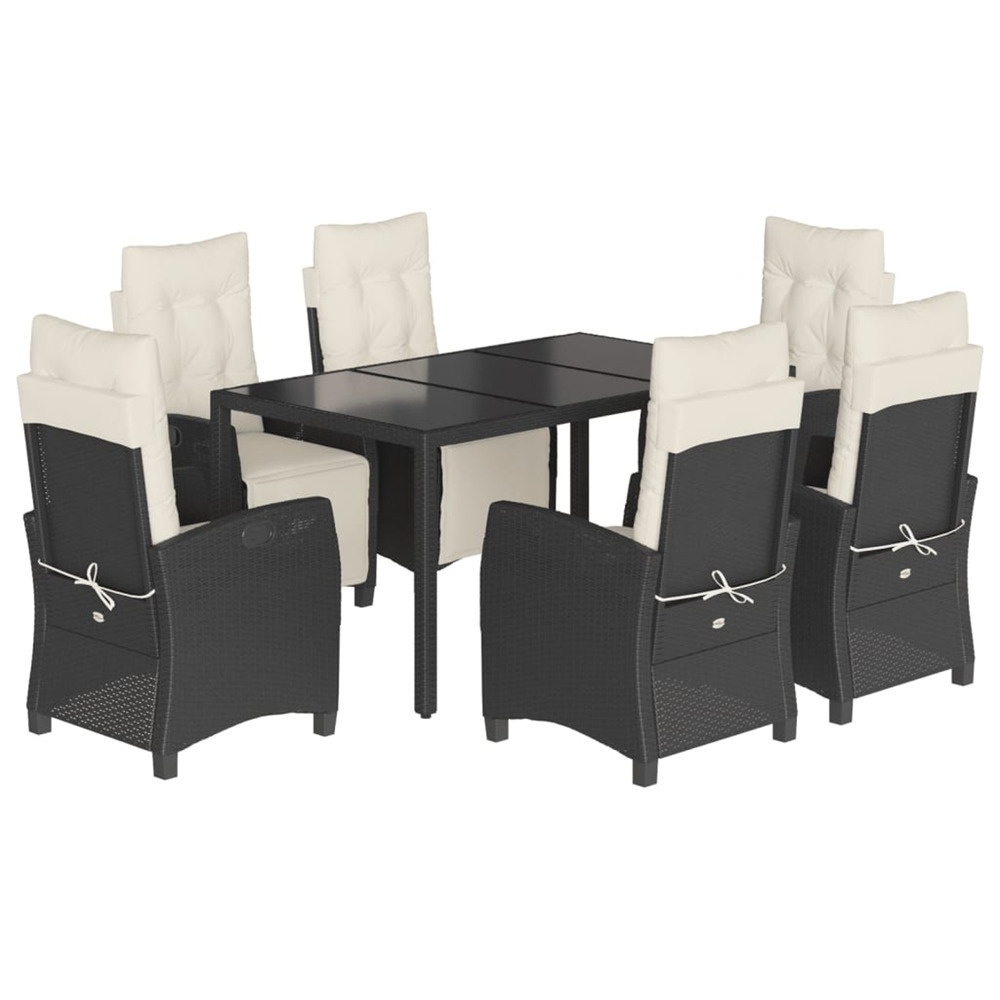 Ensemble à manger de jardin coussins 7pcs noir résine tressée