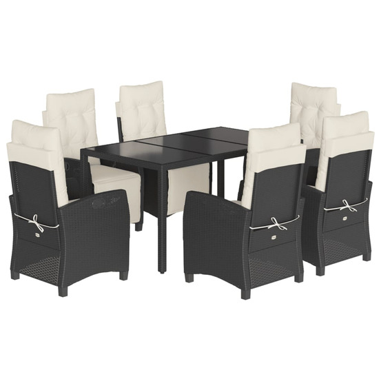 Ensemble à manger de jardin coussins 7pcs noir résine tressée