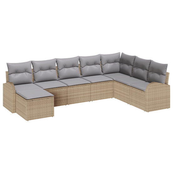 Ensemble de canapé de jardin 8 pièces avec coussins beige en rattan poly