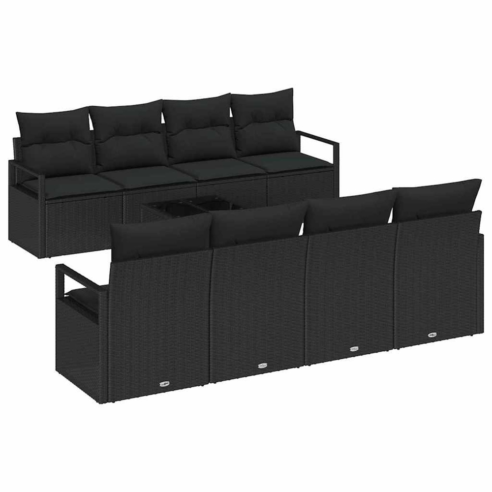 Ensemble de canapé de jardin avec coussin 9 pcs noir polyrotin