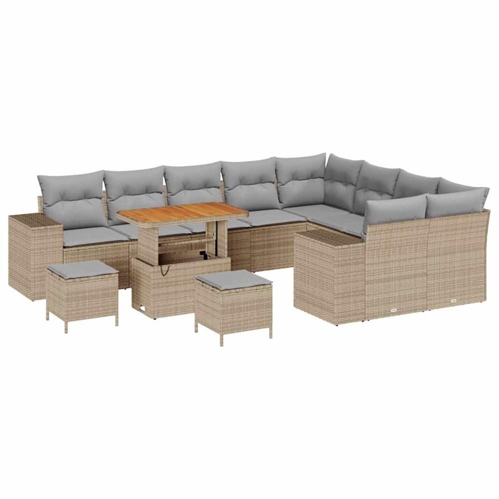 Ensemble de canapé de jardin 12 pcs beige polyrotin