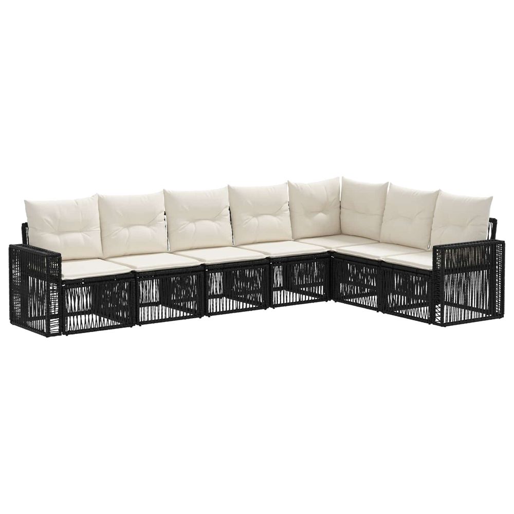 Ensemble de canapé de jardin 7 pc noir et blanc crème polyrotin