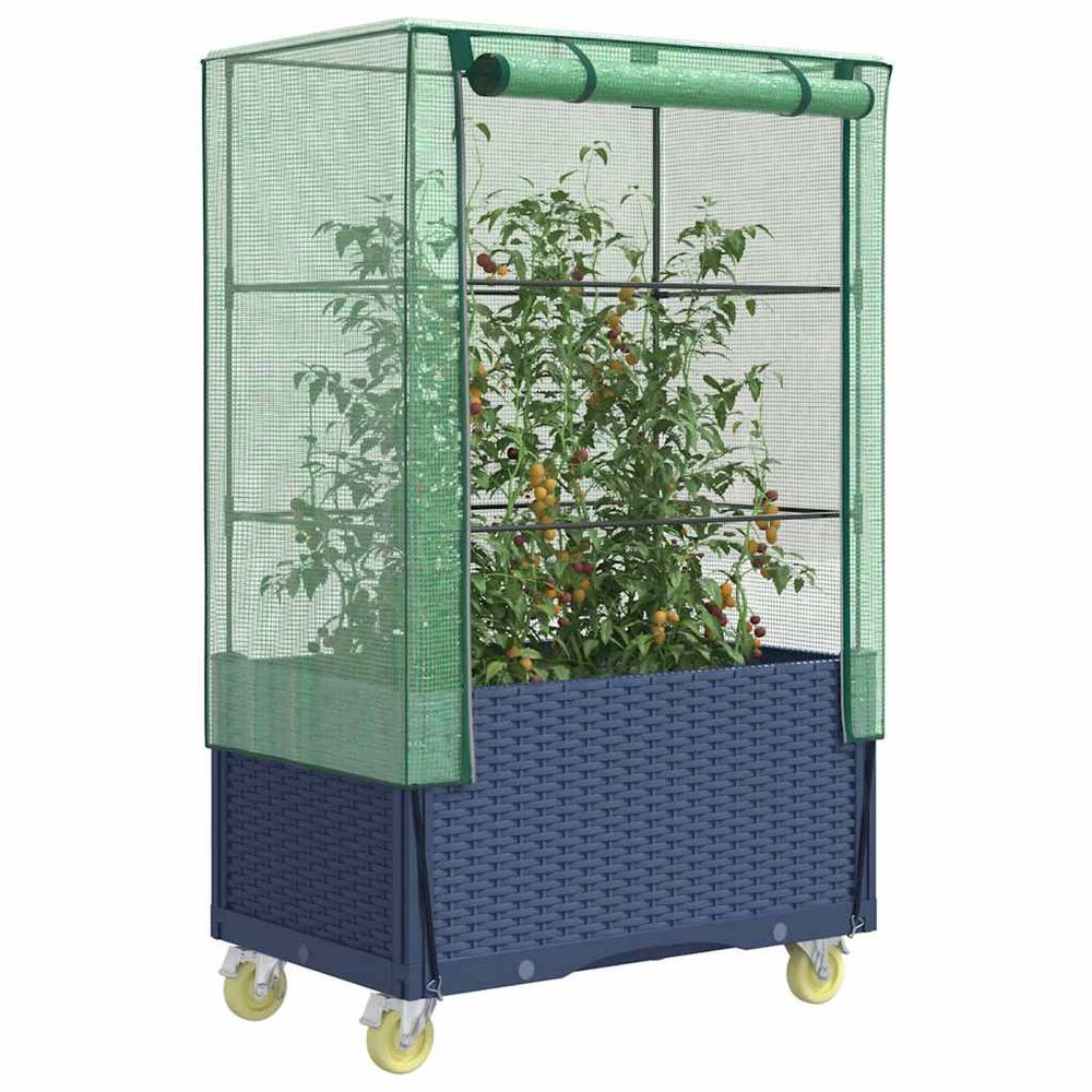 Serre mobile sur roulettes avec freins et housse de protection pour déplacement facile au soleil gris 80 cm