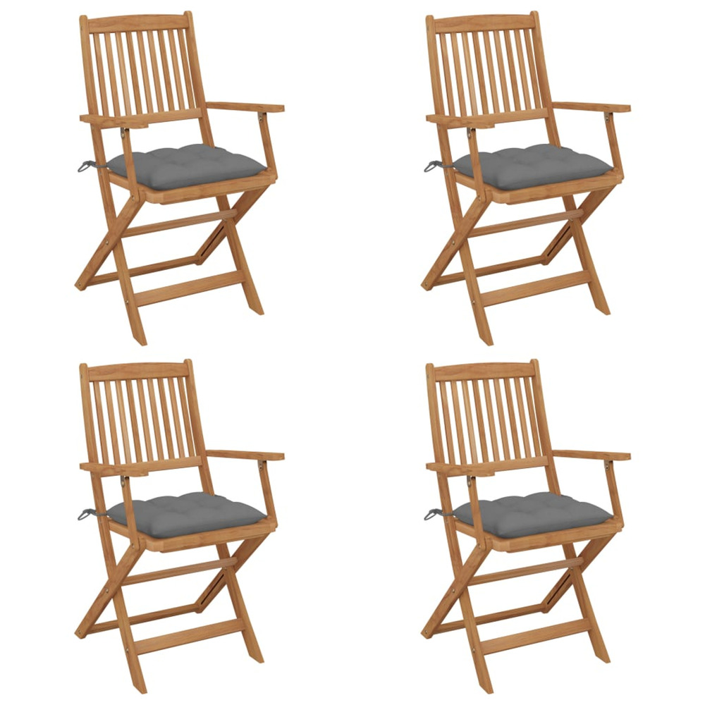 Chaises pliables de jardin lot de 4 avec coussins bois d'acacia