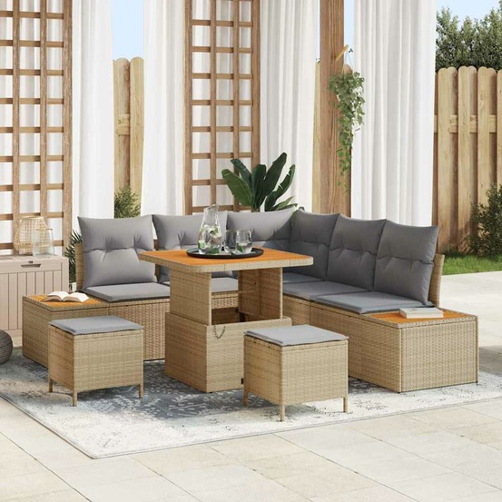 Ensemble de canapé de jardin 8 pcs beige polyrotin