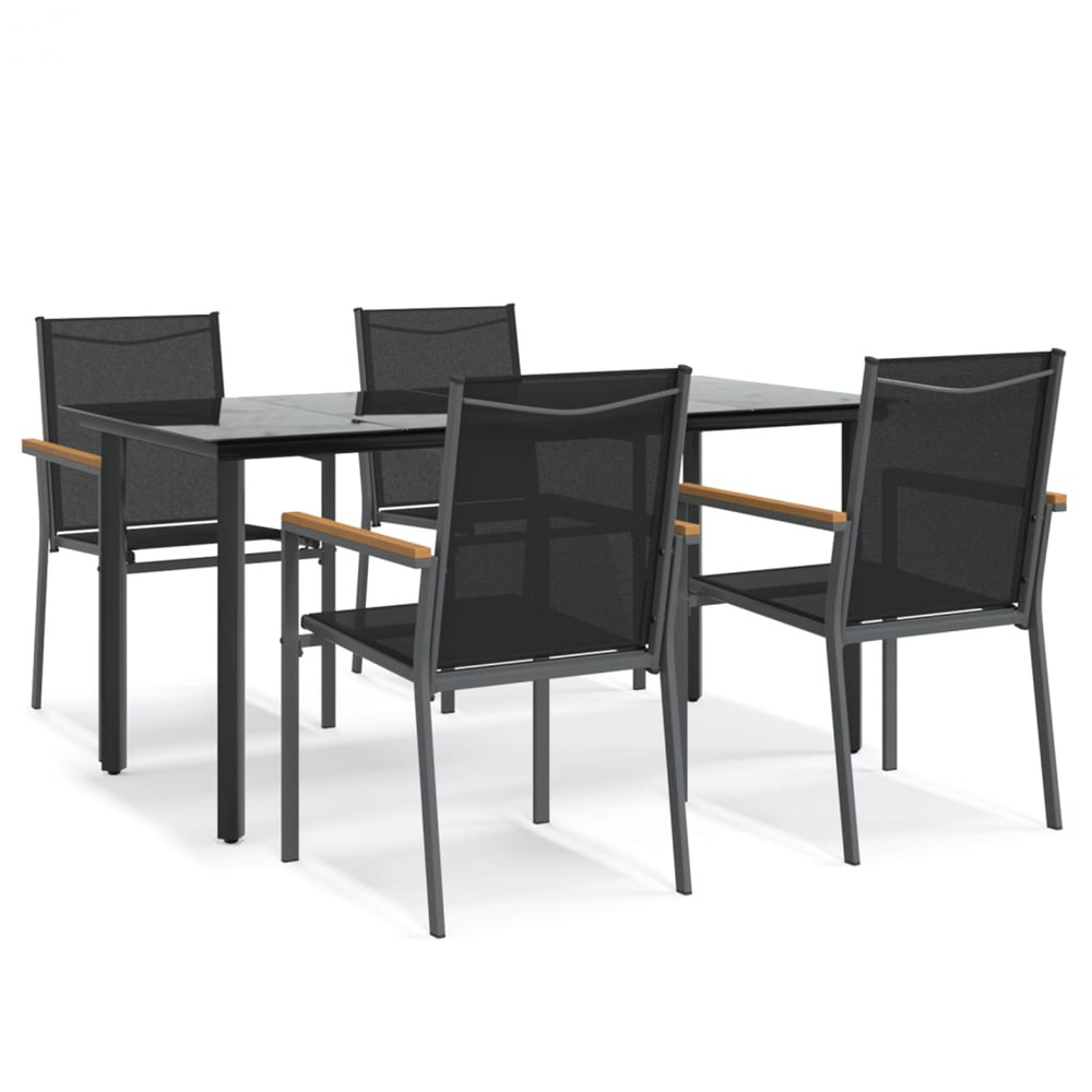Ensemble à manger de jardin 5 pcs noir textilène et acier