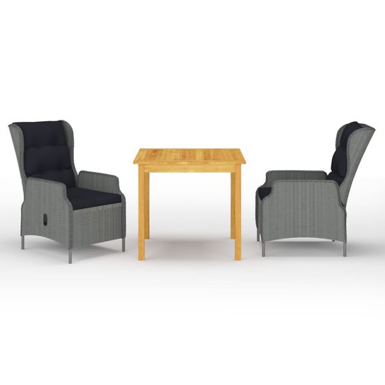 Ensemble à manger de jardin 3 pcs gris clair