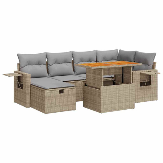 Salon de jardin avec coussins 8 pcs beige résine tressée acacia