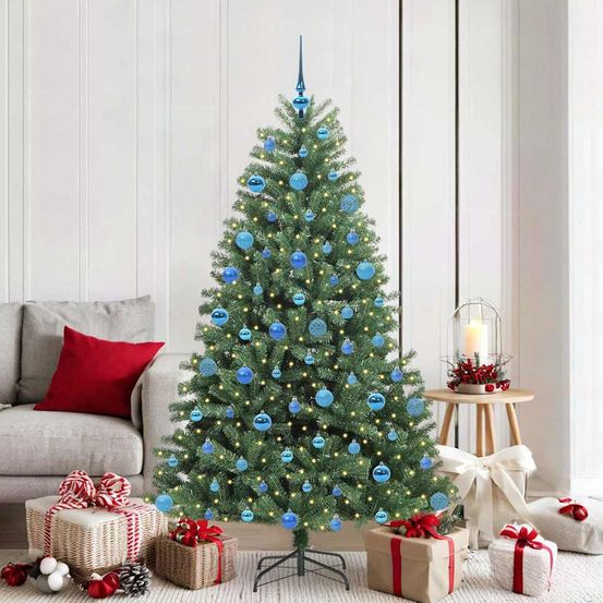 Sapin de noël artificiel touffu 180 cm, kit décoration complet 121 pcs et lumières led