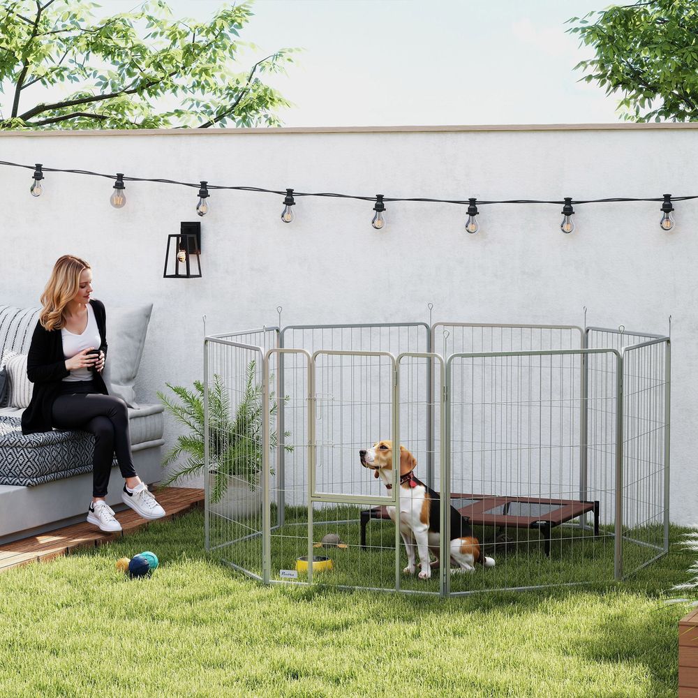 Enclos chiot acier modulable chien lapin 8 panneaux pliable 100cm argent - comfortxl pet living