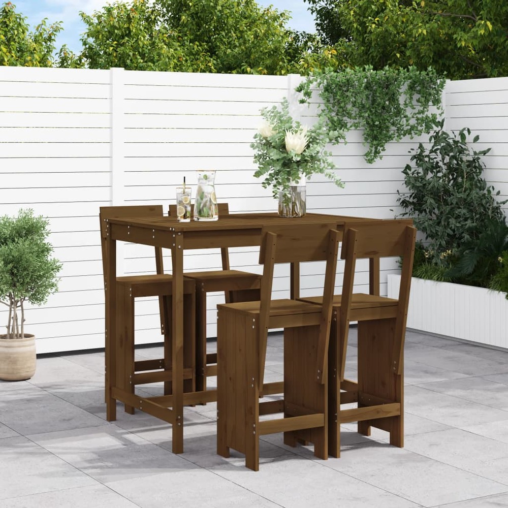 Ensemble de bar de jardin 5 pcs marron miel bois de pin massif