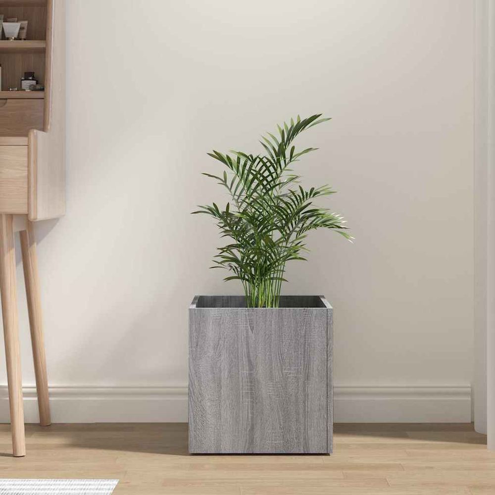 Jardinière carrée bois d'ingénierie pour salon bureau sonoma gris 40cm