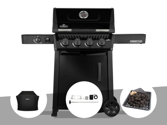 Barbecue gaz freestyle 425 noir 4 brûleurs + 1 réchaud latéral + housse de prote