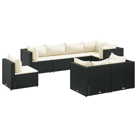 Salon de jardin 8 pcs avec coussins noir résine tressée