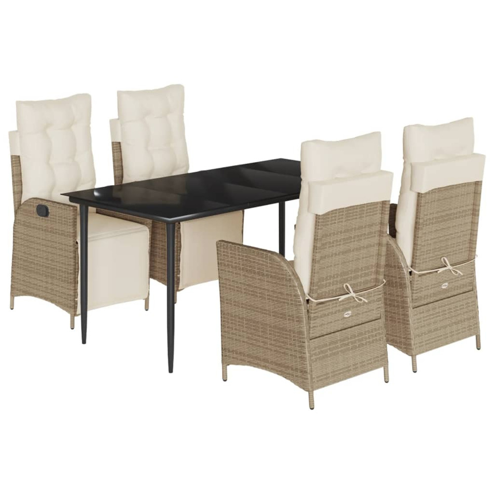 Ensemble à manger de jardin avec coussins 5pcs beige poly rotin