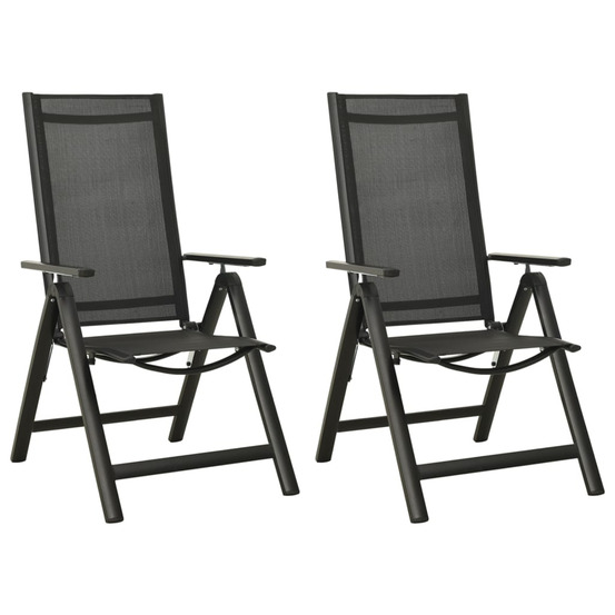 Chaises pliables de jardin lot de 2 textilène et aluminium noir