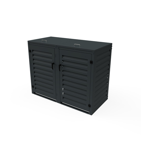 Cache poubelle double en aluminium thermolaqué 2x360 litres - gris anthracite