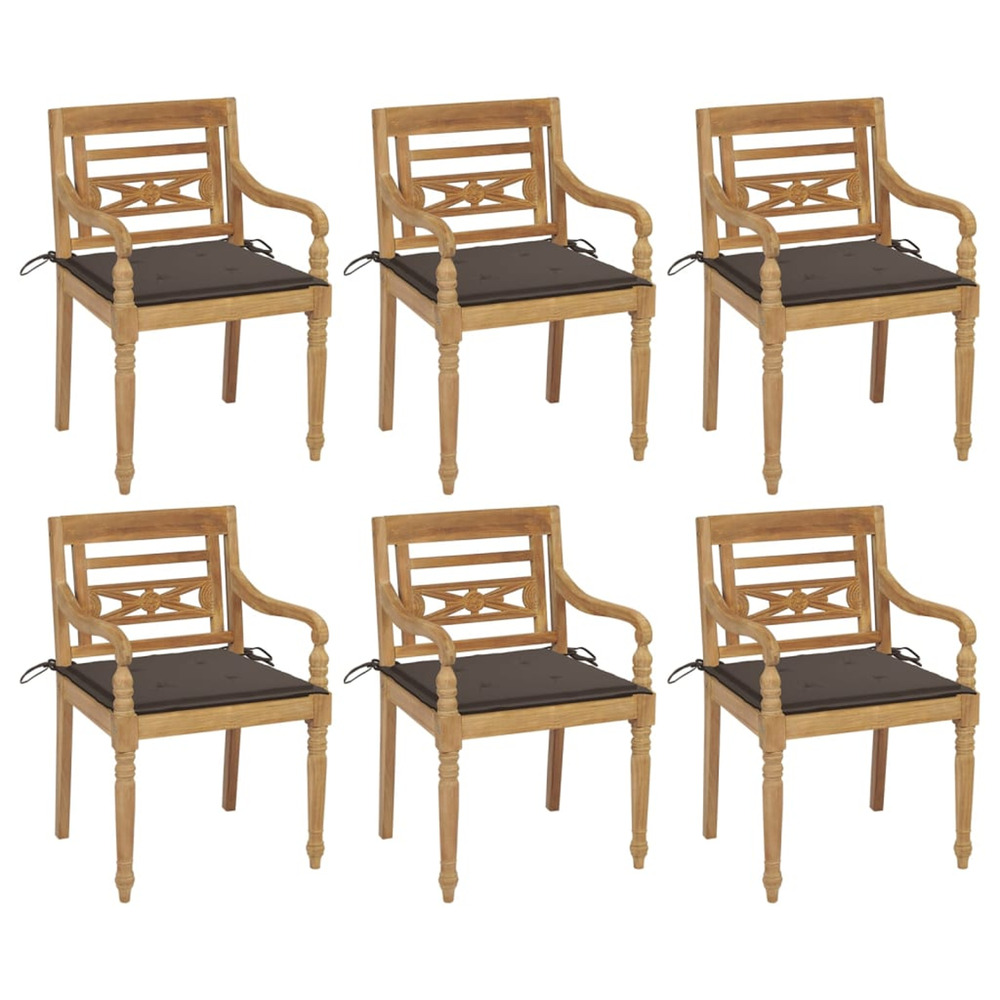 Chaises batavia avec coussins lot de 6 bois de teck solide